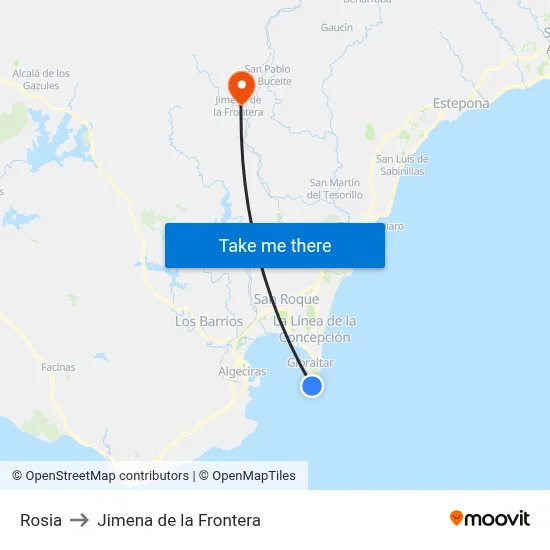Rosia to Jimena de la Frontera map