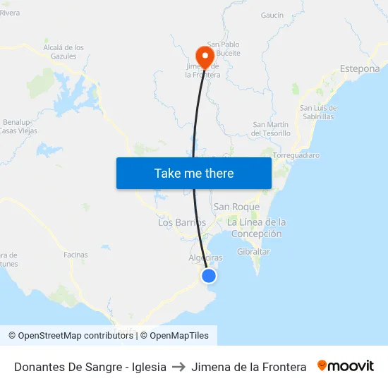 Donantes De Sangre - Iglesia to Jimena de la Frontera map