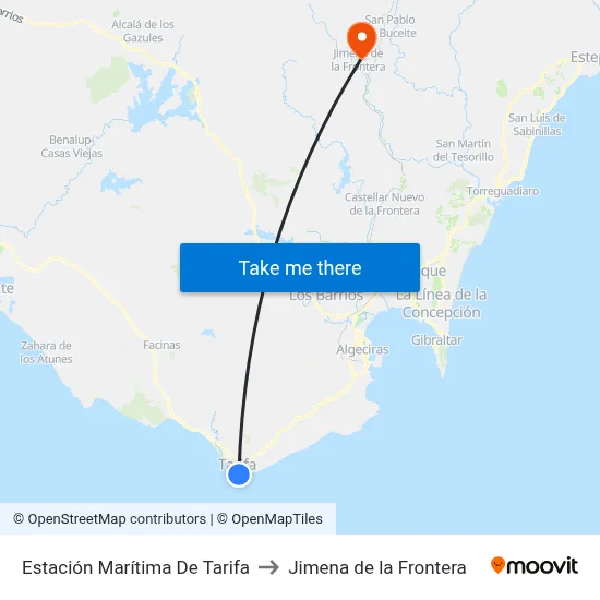 Estación Marítima De Tarifa to Jimena de la Frontera map