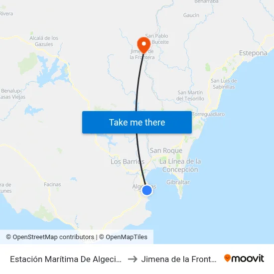 Estación Marítima De Algeciras to Jimena de la Frontera map