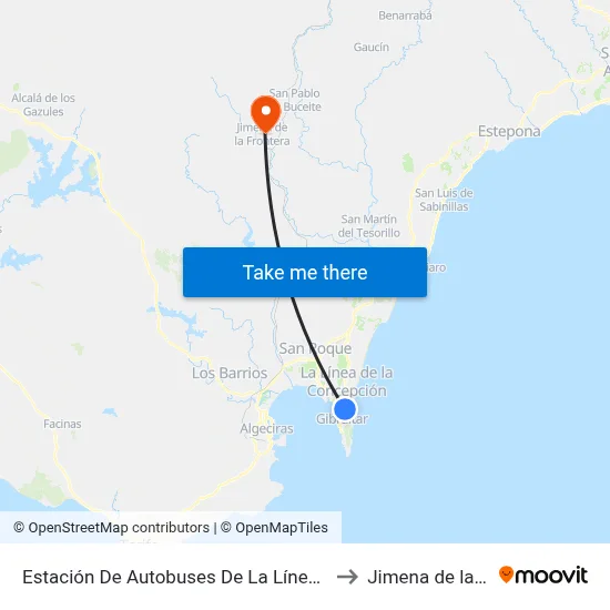 Estación De Autobuses De La Línea De La Concepción to Jimena de la Frontera map