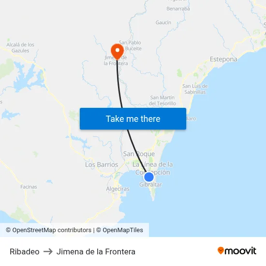 Ribadeo to Jimena de la Frontera map