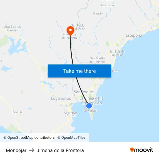 Mondéjar to Jimena de la Frontera map