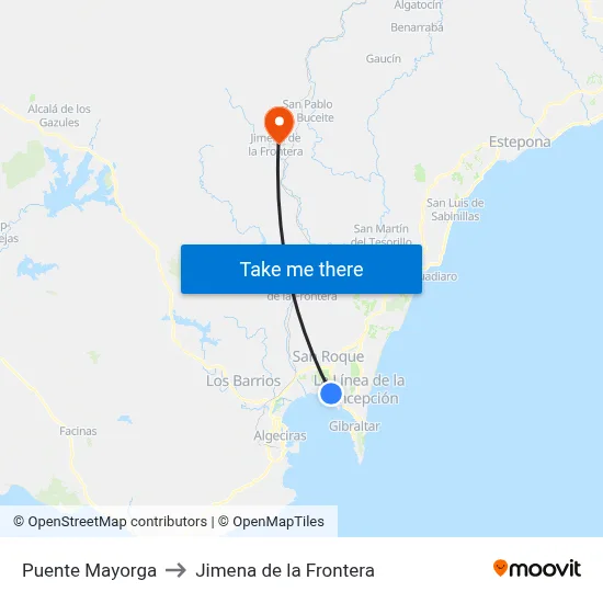 Puente Mayorga to Jimena de la Frontera map