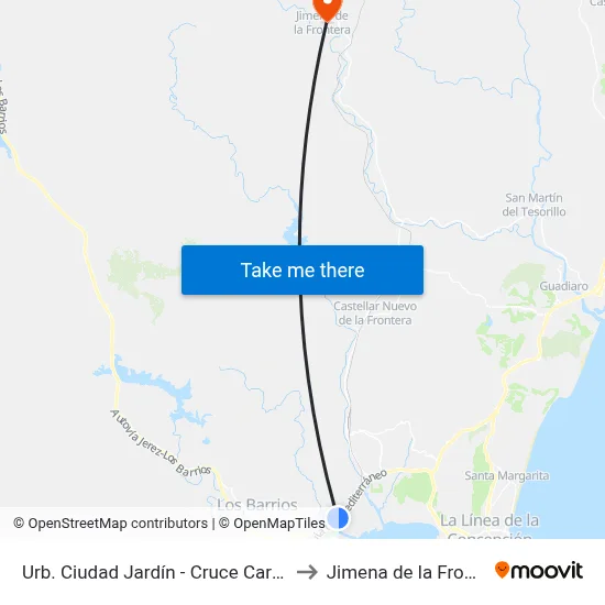 Urb. Ciudad Jardín - Cruce Carrefour to Jimena de la Frontera map