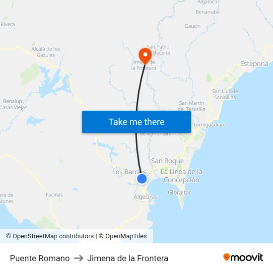 Puente Romano to Jimena de la Frontera map
