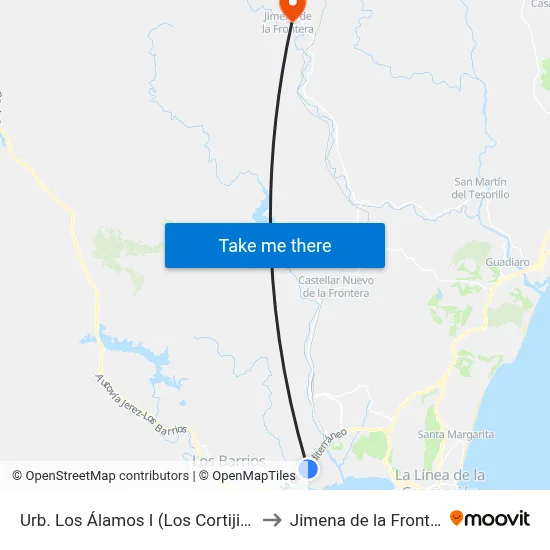 Urb. Los Álamos I (Los Cortijillos) to Jimena de la Frontera map