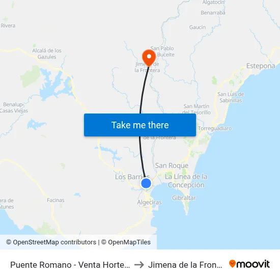 Puente Romano - Venta Hortensia to Jimena de la Frontera map