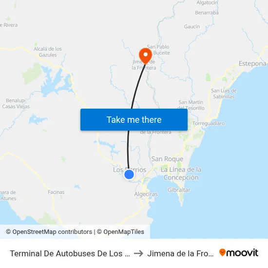 Terminal De Autobuses De Los Barrios to Jimena de la Frontera map