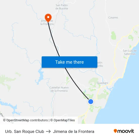 Urb. San Roque Club to Jimena de la Frontera map