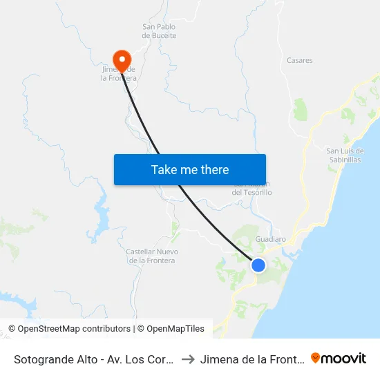 Sotogrande Alto - Av. Los Cortijos to Jimena de la Frontera map