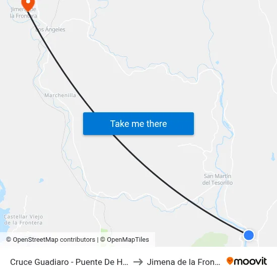 Cruce Guadiaro - Puente De Hierro to Jimena de la Frontera map