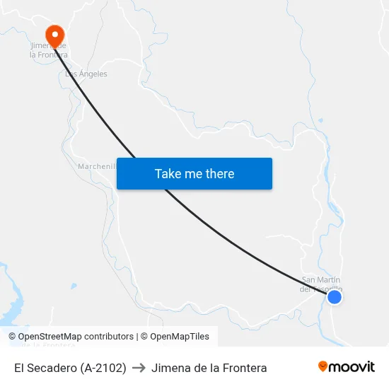 El Secadero (A-2102) to Jimena de la Frontera map