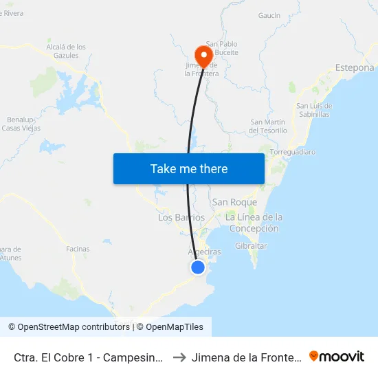 Ctra. El Cobre 1 - Campesinos to Jimena de la Frontera map