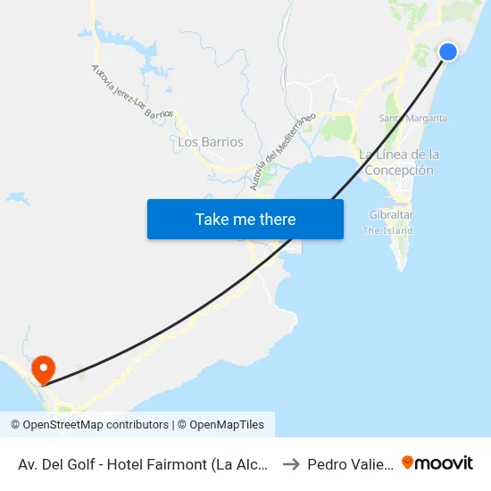 Av. Del Golf - Hotel Fairmont (La Alcaidesa) to Pedro Valiente map