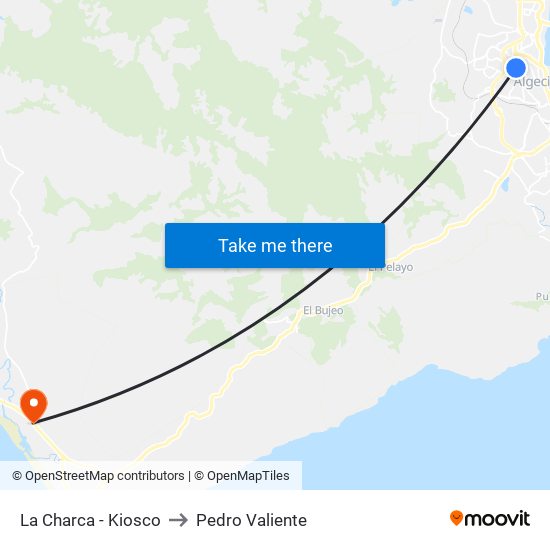 La Charca - Kiosco to Pedro Valiente map