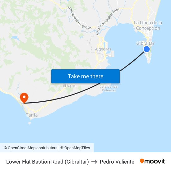 Lower Flat Bastion Road (Gibraltar) to Pedro Valiente map