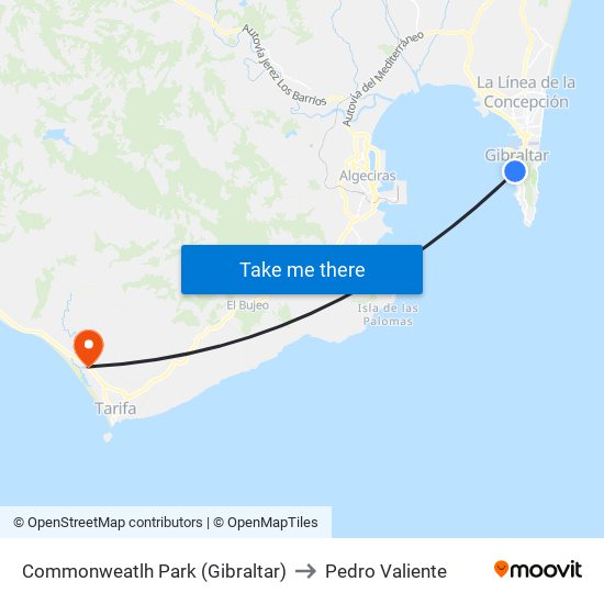 Commonweatlh Park (Gibraltar) to Pedro Valiente map