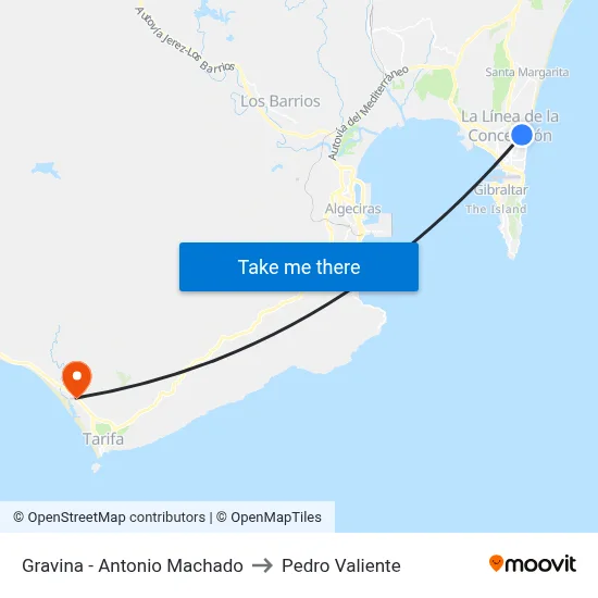 Gravina - Antonio Machado to Pedro Valiente map