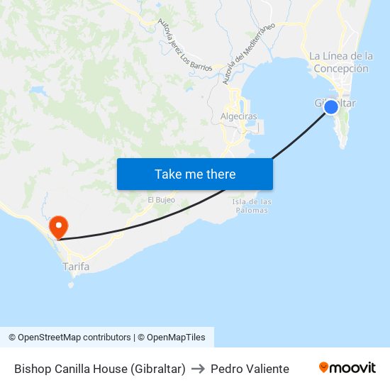 Bishop Canilla House (Gibraltar) to Pedro Valiente map