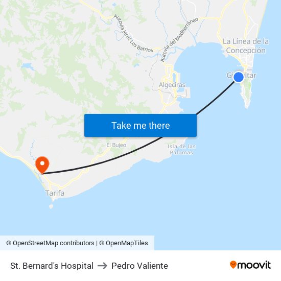 St. Bernard's Hospital to Pedro Valiente map