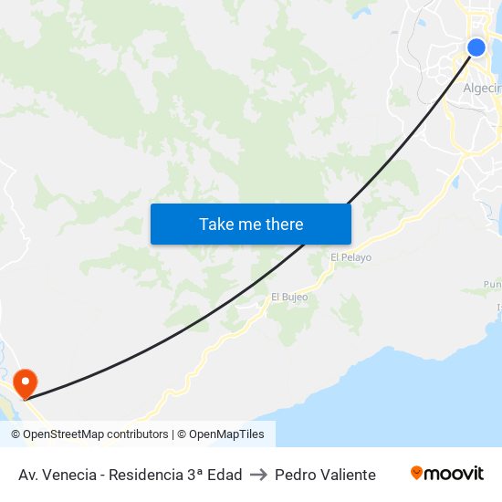 Av. Venecia - Res. 3ª Edad to Pedro Valiente map