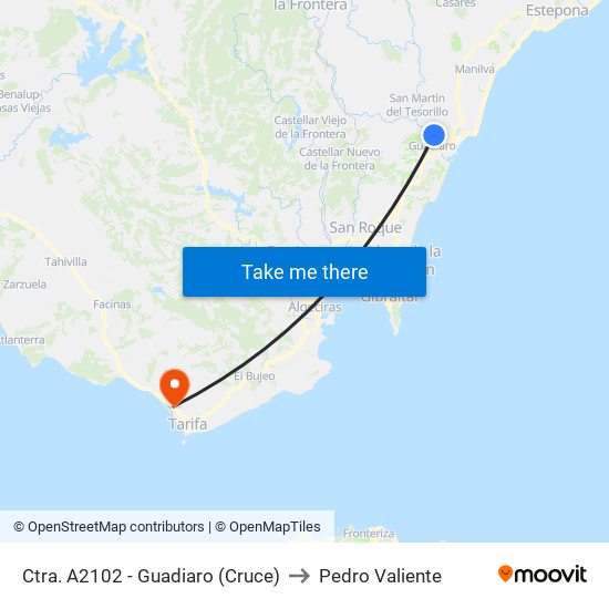 Ctra. A2102 - Guadiaro (Cruce) to Pedro Valiente map