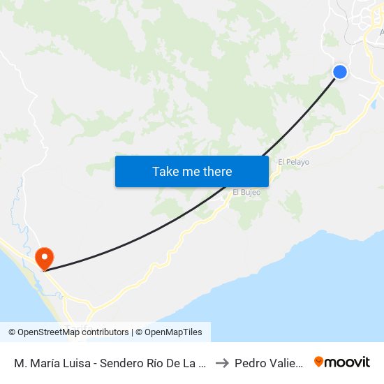 M. María Luisa - Sendero Río De La Miel to Pedro Valiente map