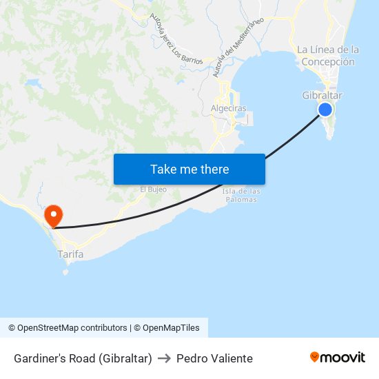 Gardiner's Road (Gibraltar) to Pedro Valiente map