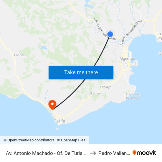 Av. Antonio Machado - Of. De Turismo to Pedro Valiente map
