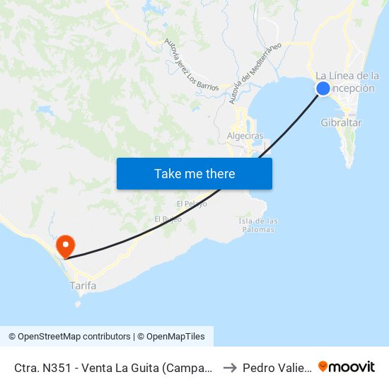 Ctra. N351 - Venta La Guita (Campamento) to Pedro Valiente map