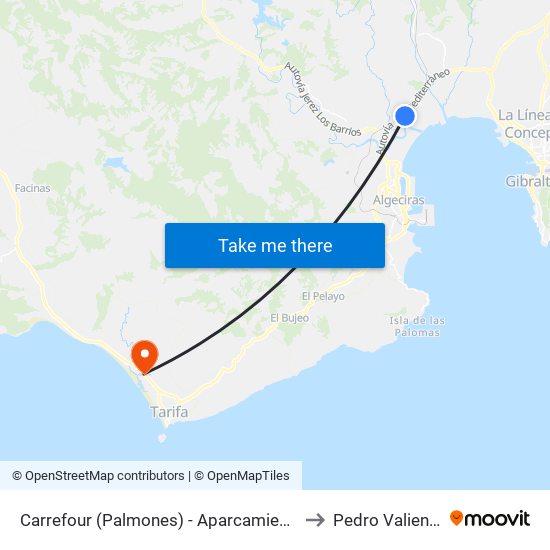 Carrefour (Palmones) - Aparcamiento to Pedro Valiente map