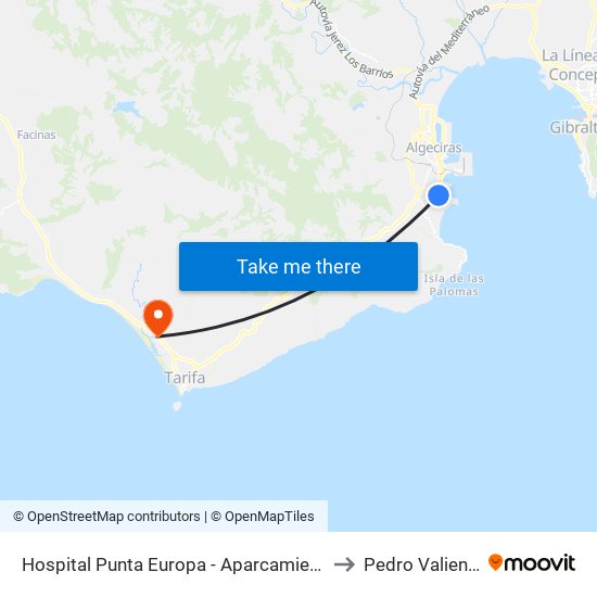 Hospital Punta Europa - Aparcamiento to Pedro Valiente map