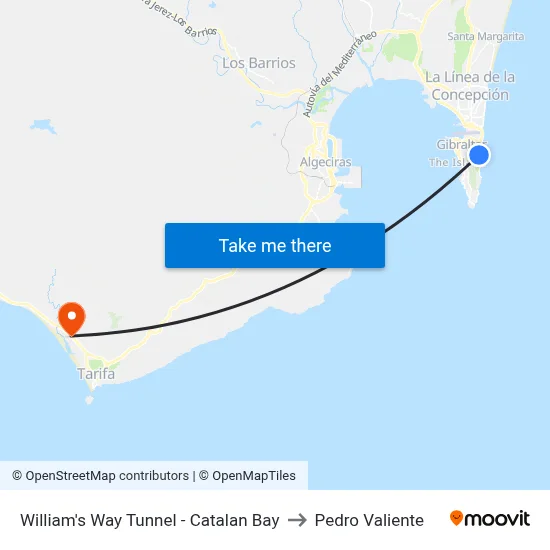 William's Way Tunnel - Catalan Bay to Pedro Valiente map