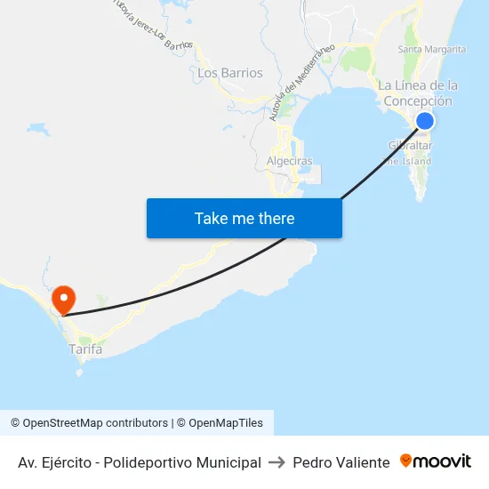 Av. Ejército - Polideportivo Municipal to Pedro Valiente map