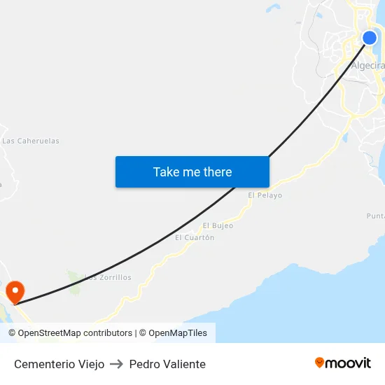 Cementerio Viejo to Pedro Valiente map