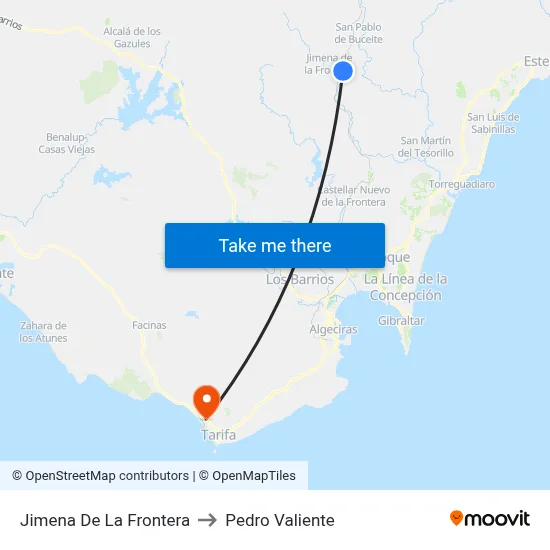 Jimena De La Frontera to Pedro Valiente map