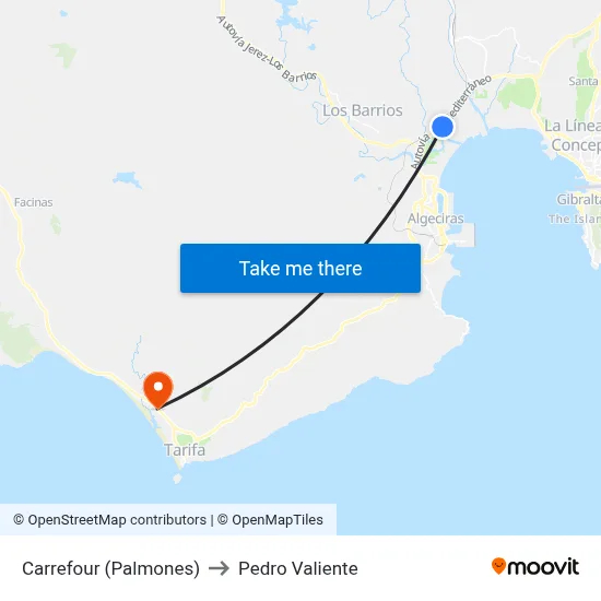 Carrefour (Palmones) to Pedro Valiente map