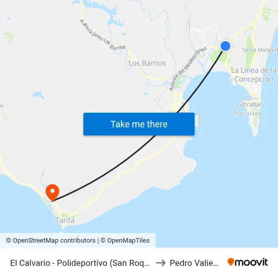 El Calvario - Polideportivo (San Roque) to Pedro Valiente map