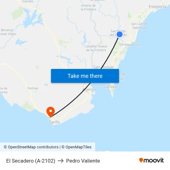 El Secadero (A-2102) to Pedro Valiente map