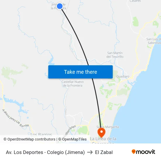 Av. Los Deportes - Colegio (Jimena) to El Zabal map