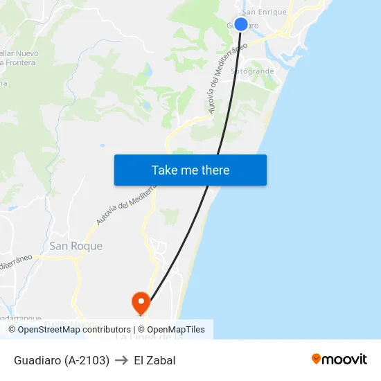 Guadiaro (A-2103) to El Zabal map