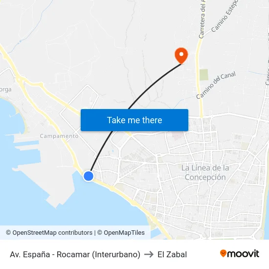 Av. España - Rocamar (Interurbano) to El Zabal map