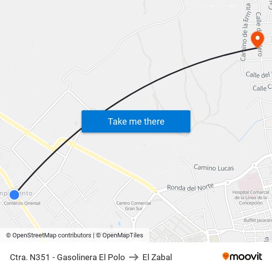 Ctra. N351 - Gasolinera El Polo to El Zabal map