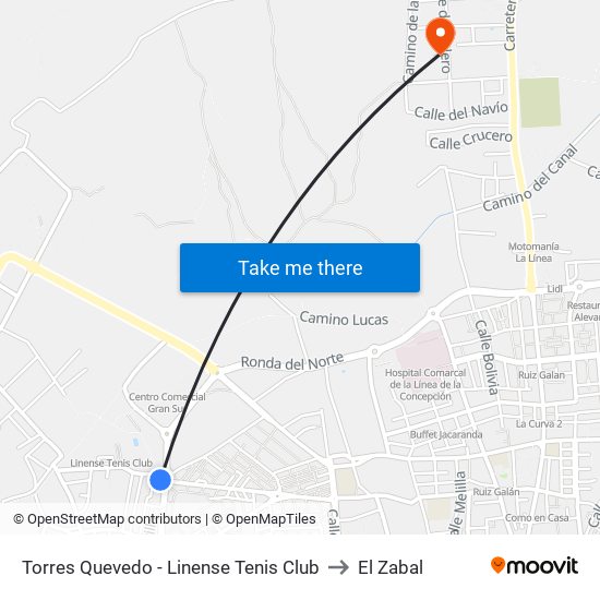 Torres Quevedo - Linense Tenis Club to El Zabal map