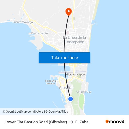 Lower Flat Bastion Road (Gibraltar) to El Zabal map