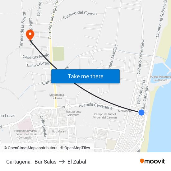 Cartagena - Bar Salas to El Zabal map