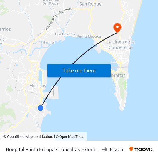 Hospital Punta Europa - Consultas Externas to El Zabal map