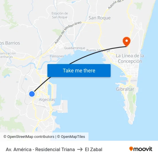 Av. América - Residencial Triana to El Zabal map