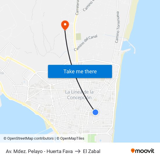 Av. Mdez. Pelayo - Huerta Fava to El Zabal map